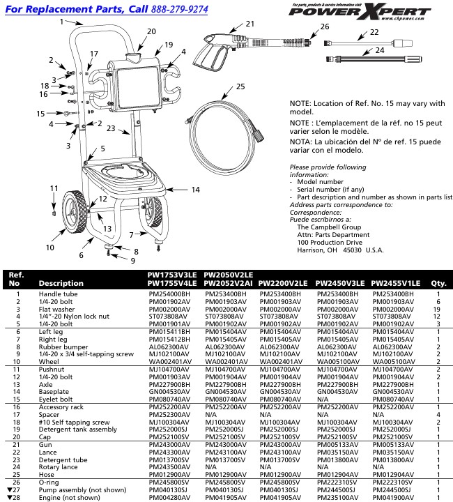 PW2050V2LE PARTS BREAKDOWN